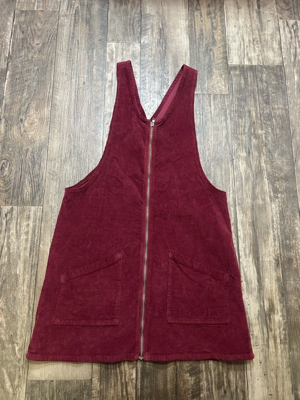 SO Corduroy Pinafore Dress in Berry